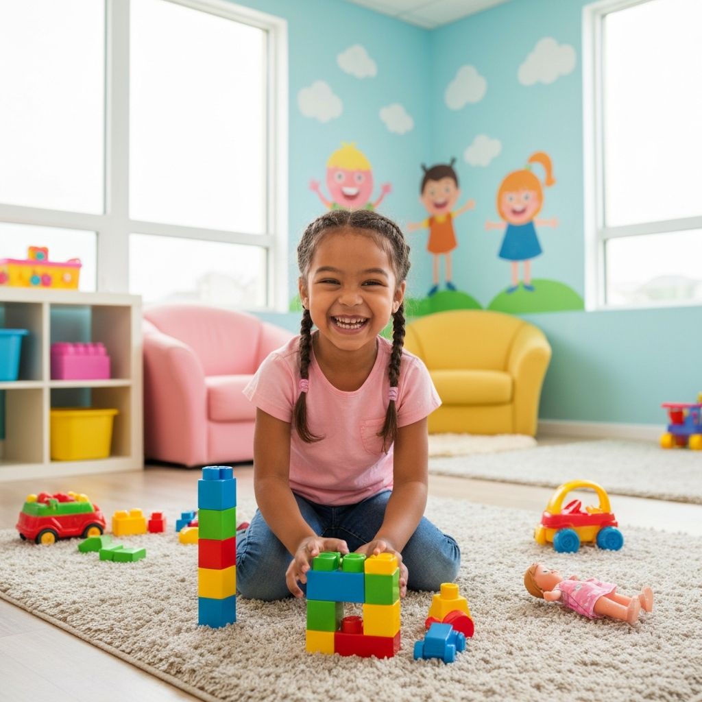 Criança feliz em consultório de fonoaudiologia
